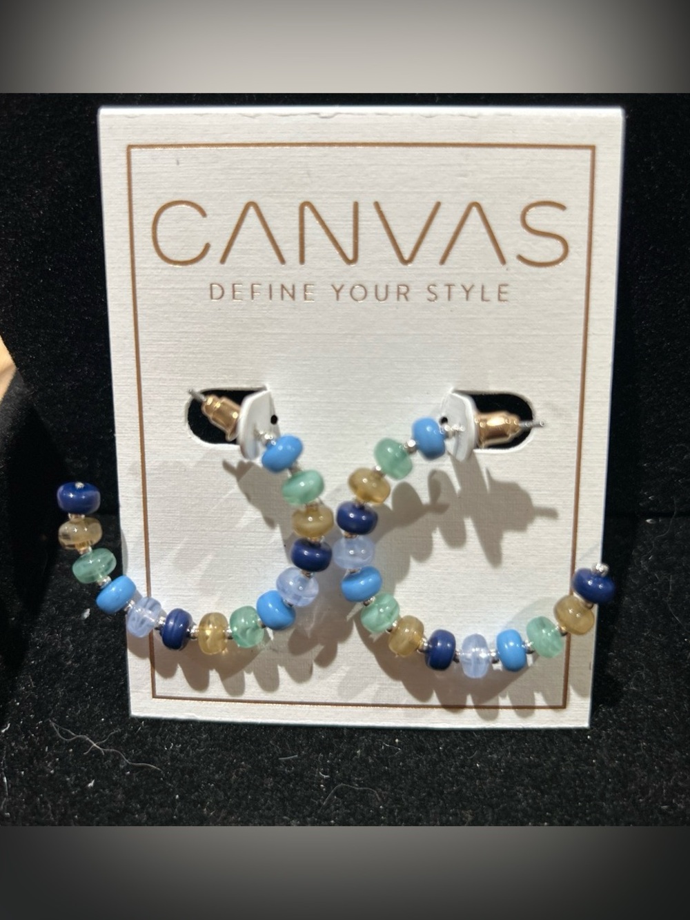 Bella Canvas Blue, Green & Gold Beaded Hoop Earrings
